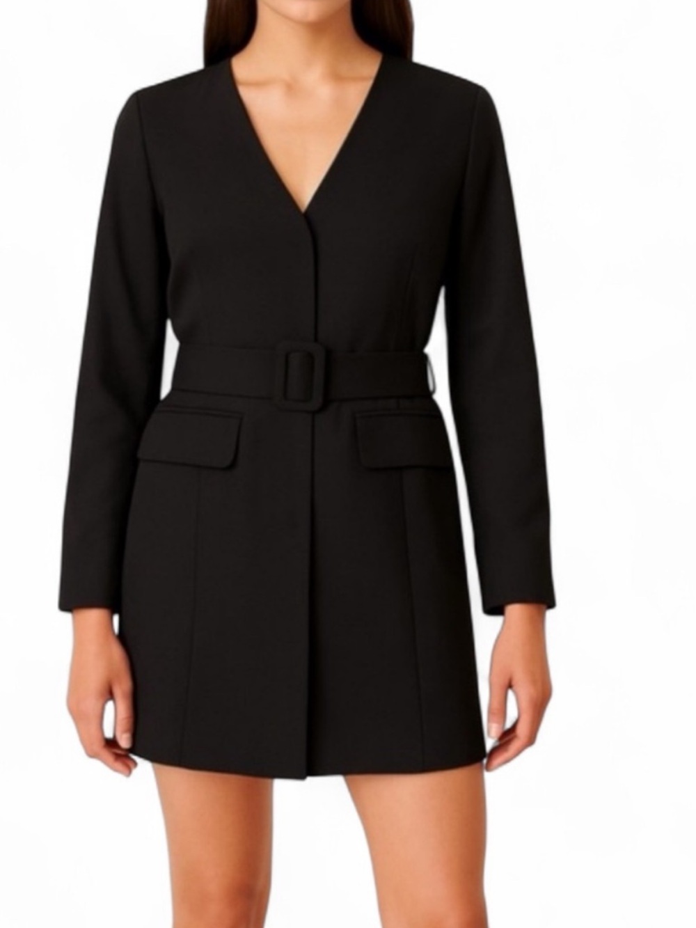 NWT Abercrombie & Fitch Belted Blazer Mini Dress in Black Size ST Small Tall